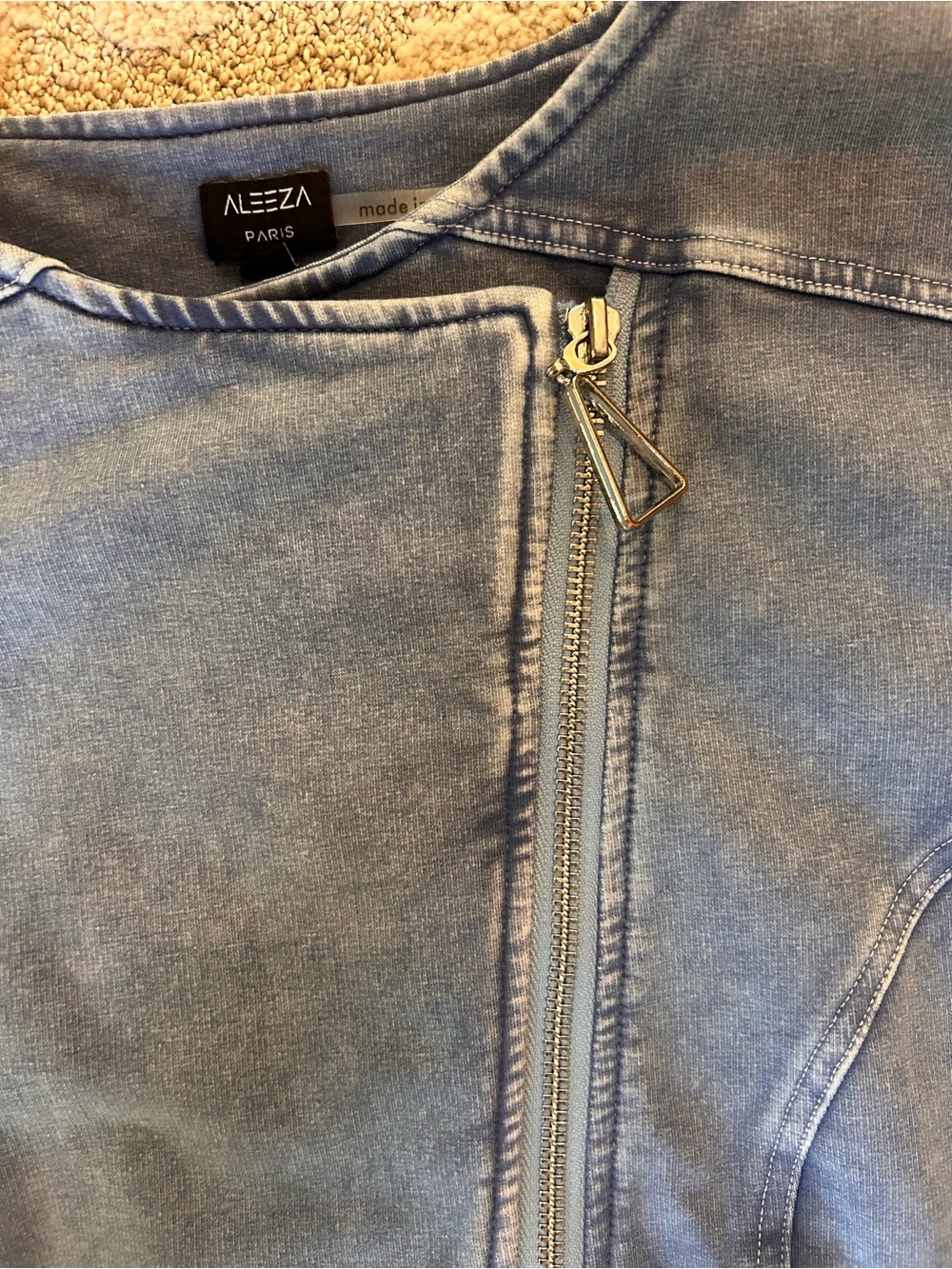 ALEEZA PARIS Cropped Blue Denim Moto Jacket - Picture 5 of 6